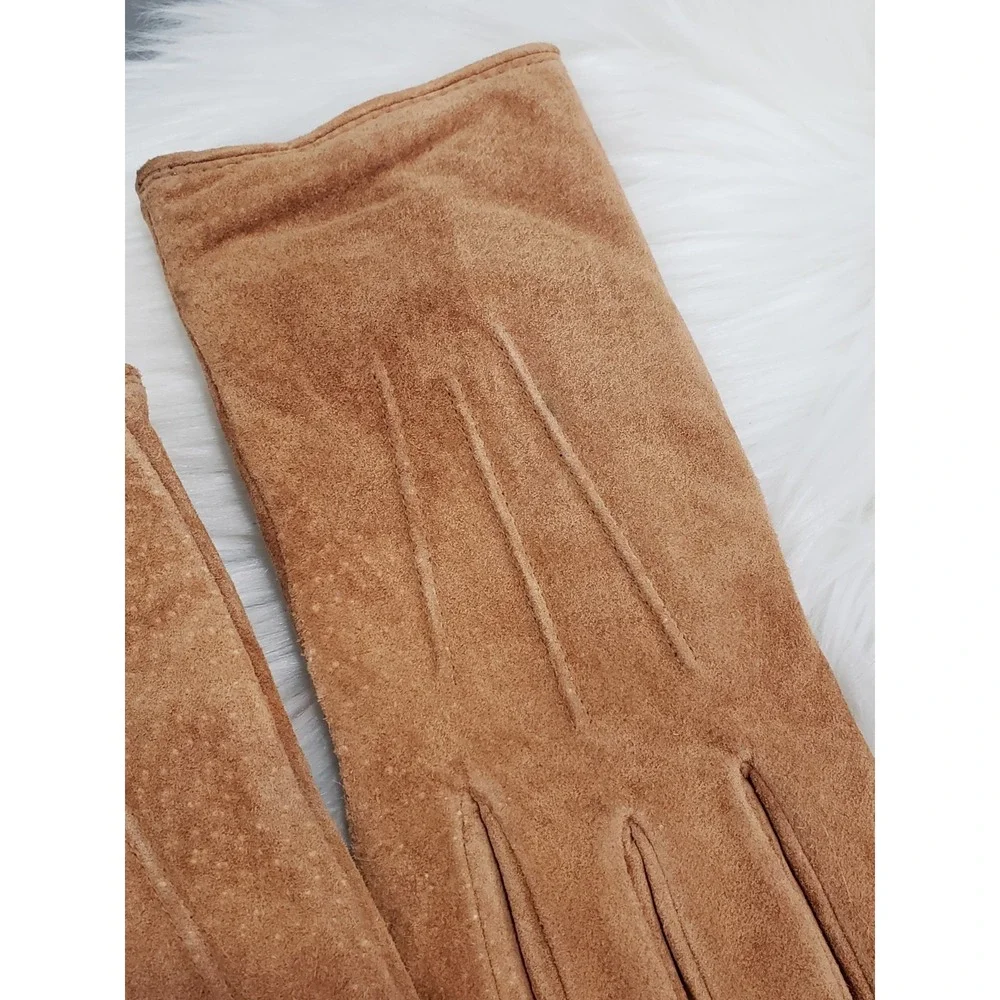 Vintage Camel Leather Camel Tan Aris Isotoner Fleece Line Leather Gloves Driving